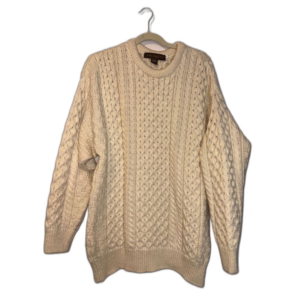 Inis Crafts Wool Hand-Knitted Fisherman-Style Sweater XL